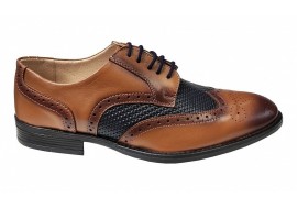 Pantofi Barbai din Piele Naturala - Stil Oxford, Model 993 Maro & Bleumarin inchis